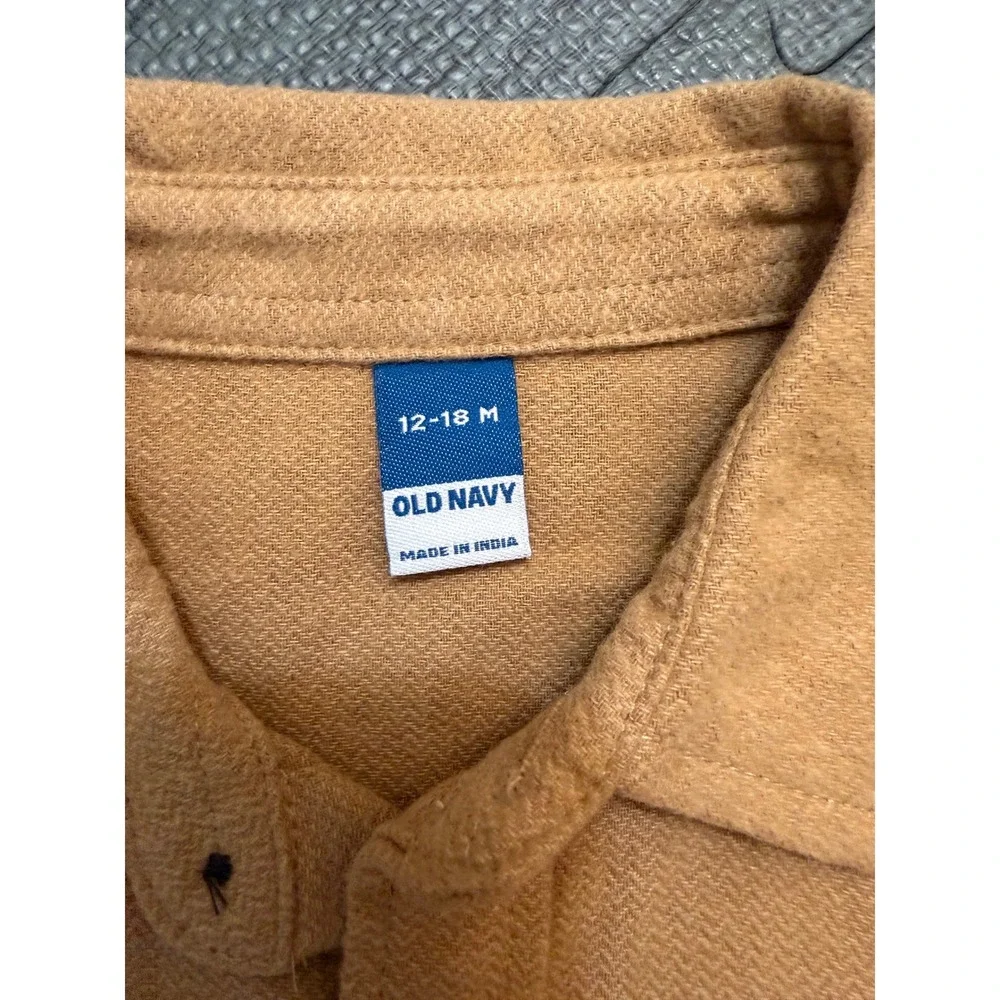 Old Navy Toddler Boys Tan Brushed Cotton Twill Button Down Shirt 12-18M, new